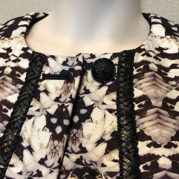 Roberto Cavalli Women's Cappotto Woven Wool Coat W/Leather Trim Size 40 IT/4 US - Picture 5 of 13